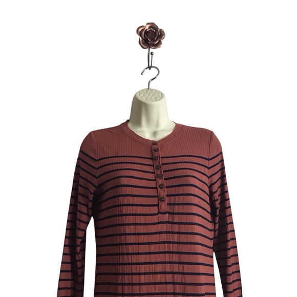 LOFT Small Striped Henley Midi Dress Intense Copper Comfort - Picture 5 of 10